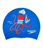 Unisex Kids Octopus Slogan Print Swim Cap For Boys and Girls - Blue & Red