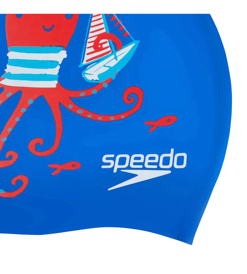 Unisex Kids Octopus Slogan Print Swim Cap For Boys and Girls - Blue & Red
