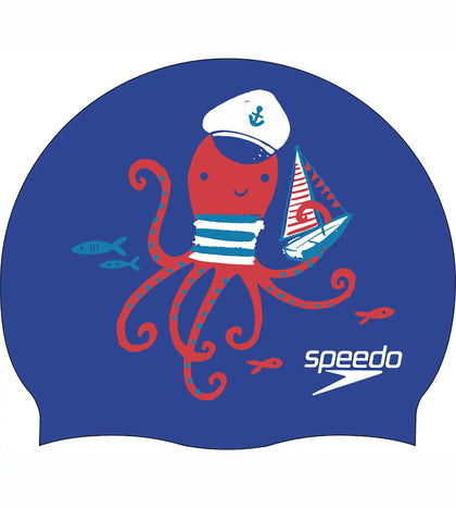 Unisex Junior Slogan Print Swim Caps - Blue & Red_1