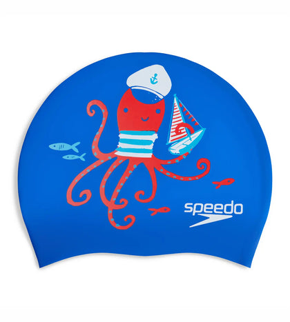 Unisex Junior Slogan Print Swim Caps - Blue & Red_2
