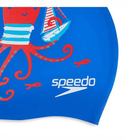 Unisex Junior Slogan Print Swim Caps - Blue & Red_4