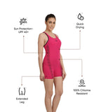 Women's Endurance Plus Monogram Legsuit Swimwear - Magenta & Black