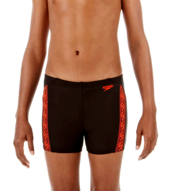 Boys Nylon Monogram Aquashort - Black & Hot Orange