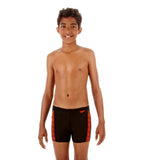 Boys Nylon Monogram Aquashort - Black & Hot Orange