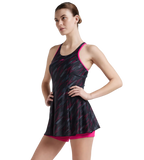 Women's Endurance 10 Hyperboom Printed Racerback Swimdress With Boyleg - Black & Electric Pink