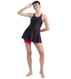 Women's Endurance 10 Hyperboom Printed Racerback Swimdress With Boyleg - Black & Electric Pink