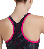 Women's Endurance 10 Hyperboom Printed Racerback Swimdress With Boyleg - Black & Electric Pink