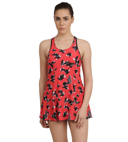 Women's Endurance 10 Printed Swimdress - Navy & Risk Red_1