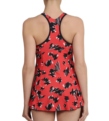 Women's Endurance 10 Printed Swimdress - Navy & Risk Red_4