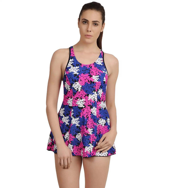 Women's Endurance 10 Printed Swimdress - Navy & Ecstatic_1