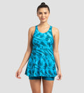 Women's Endurance10 Printed Swimdress With Boyleg - Nordic Teal & Powder Blue