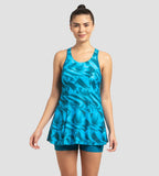 Women's Endurance10 Printed Swimdress With Boyleg - Nordic Teal & Powder Blue