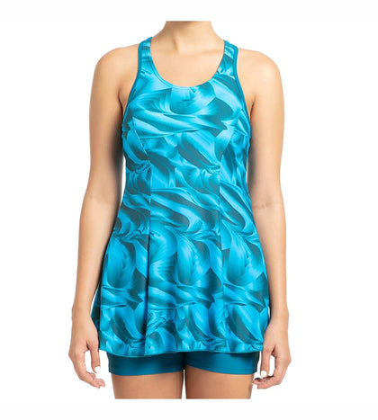 Women's Endurance10 Printed Swimdress With Boyleg - Nordic Teal & Powder Blue_5