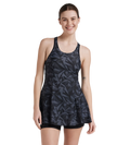 Women's Endurance 10 Hyperboom Printed Racerback Swimdress With Boyleg - Black & Oxid Grey