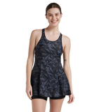 Women's Endurance 10 Hyperboom Printed Racerback Swimdress With Boyleg - Black & Oxid Grey