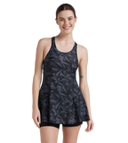 Women's Endurance 10 Hyperboom Printed Racerback Swimdress With Boyleg - Black & Oxid Grey