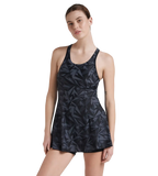 Women's Endurance 10 Hyperboom Printed Racerback Swimdress With Boyleg - Black & Oxid Grey
