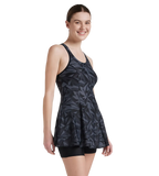 Women's Endurance 10 Hyperboom Printed Racerback Swimdress With Boyleg - Black & Oxid Grey