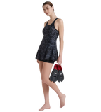 Women's Endurance 10 Hyperboom Printed Racerback Swimdress With Boyleg - Black & Oxid Grey