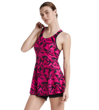 Women's Endurance 10 Hyperboom Printed Racerback Swimdress With Boyleg - Black & Electric Pink