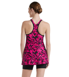 Women's Endurance 10 Hyperboom Printed Racerback Swimdress With Boyleg - Black & Electric Pink