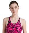 Women's Endurance 10 Hyperboom Printed Racerback Swimdress With Boyleg - Black & Electric Pink