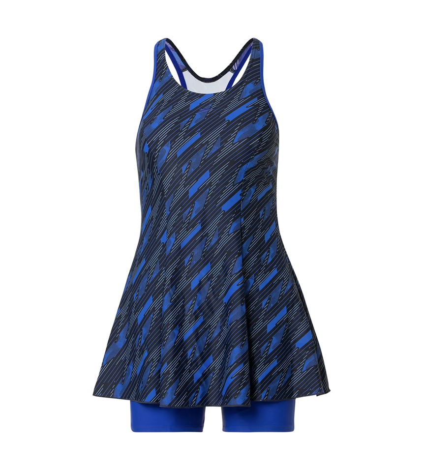 Women's Endurance 10 Hyperboom Printed Racerback Swimdress With Boyleg - True Navy & True cobalt