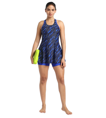 Women's Endurance Hyperboom Printed Racerback Swimdress With Boyleg - Truenavy  &  True cobalt_6