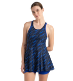 Women's Endurance 10 Hyperboom Printed Racerback Swimdress With Boyleg - True Navy & True cobalt