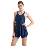 Women's Endurance 10 Hyperboom Printed Racerback Swimdress With Boyleg - True Navy & True cobalt