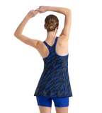 Women's Endurance 10 Hyperboom Printed Racerback Swimdress With Boyleg - True Navy & True cobalt
