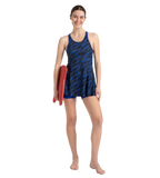 Women's Endurance 10 Hyperboom Printed Racerback Swimdress With Boyleg - True Navy & True cobalt
