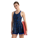 Women's Endurance 10 Hyperboom Printed Racerback Swimdress With Boyleg - True Navy & True cobalt