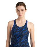 Women's Endurance 10 Hyperboom Printed Racerback Swimdress With Boyleg - True Navy & True cobalt