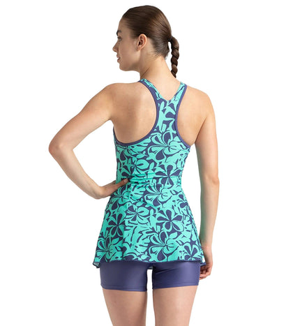Women's Endurance10 Printed Racerback Swimdress With Boyleg - Hapuna Blue & Arctic Glass