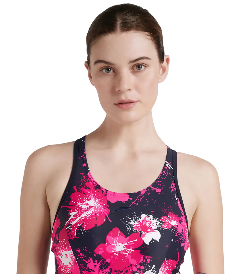 Women's Endurance 10 Racerback Swimdress With Boyleg - Speedo Navy & Fluo Pink