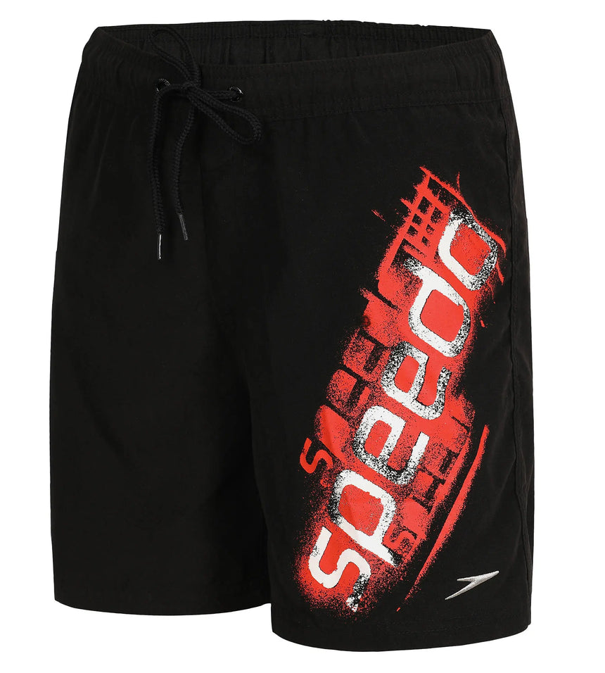 Boys Quick Dry Graphic Print Watershorts - Wavecapsule Black & Hot Orange