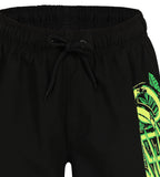 Boy's 100% Polyester Jungle Camo Graphic Printed Leisure Watershorts - Black, Fluo Green & Fluo Yellow