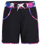 Women's 100% Polyester Printed Splice Watershorts - Navy & Ecstatic
