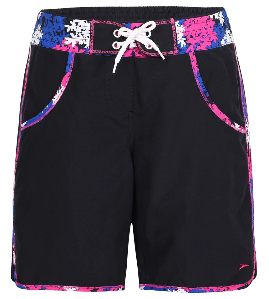 Women's 100% Polyester Printed Splice Watershorts - Navy & Ecstatic