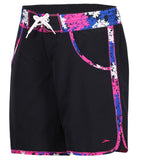 Women's 100% Polyester Printed Splice Watershorts - Navy & Ecstatic