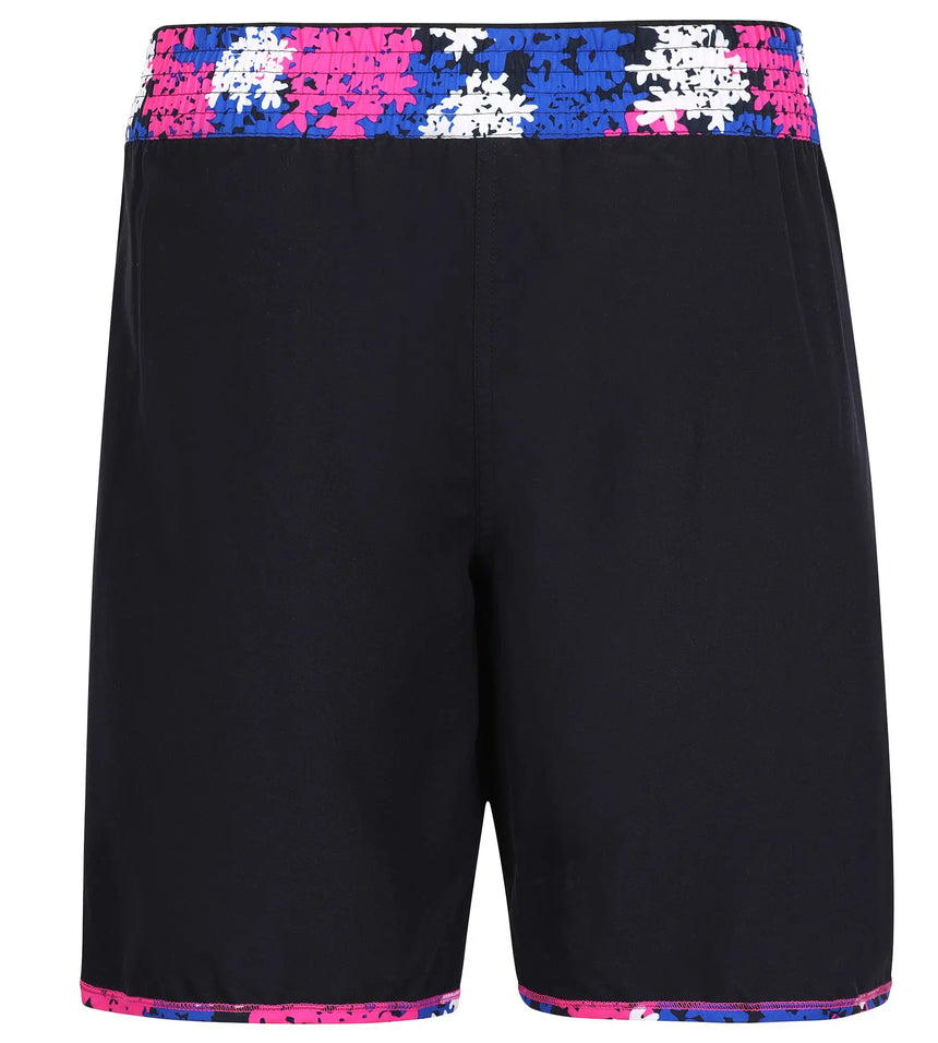 Women's 100% Polyester Printed Splice Watershorts - Navy & Ecstatic