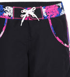 Women's 100% Polyester Printed Splice Watershorts - Navy & Ecstatic