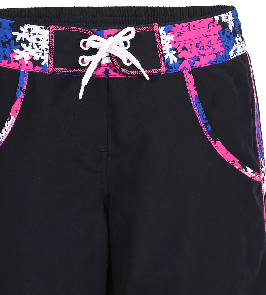 Women's 100% Polyester Printed Splice Watershorts - Navy & Ecstatic