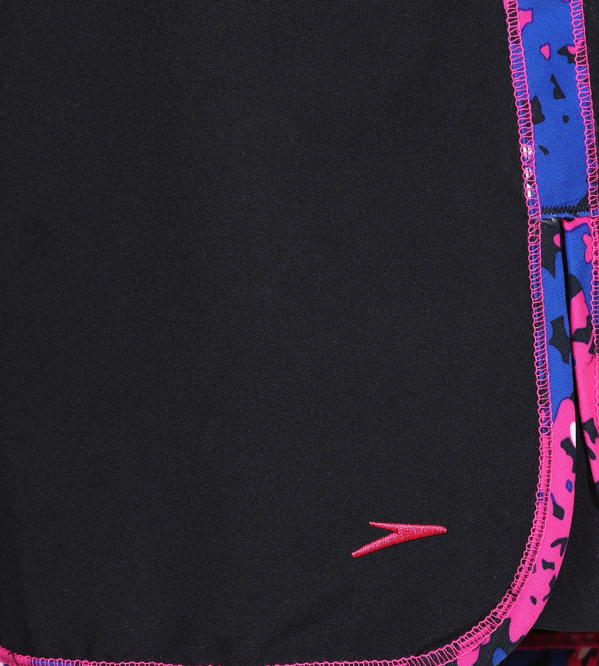 Women's 100% Polyester Printed Splice Watershorts - Navy & Ecstatic