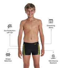 Boy's Endurance 10 Monogram Aquashort - Black & Wild Lime