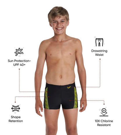 Boy's Endurance 10 Monogram Aquashort - Black & Wild Lime
