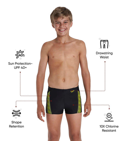 Boy's Endurance 10 Monogram Aquashort - Black & Wild Lime