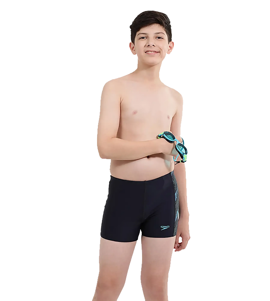 Boy's Endurance 10 Hyperboom Panel Print Aquashort - True Navy & Harlequin Green