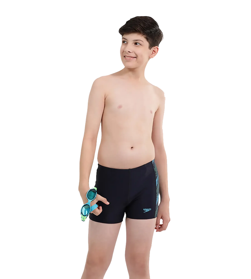Boy's Endurance 10 Hyperboom Panel Print Aquashort - True Navy & Harlequin Green